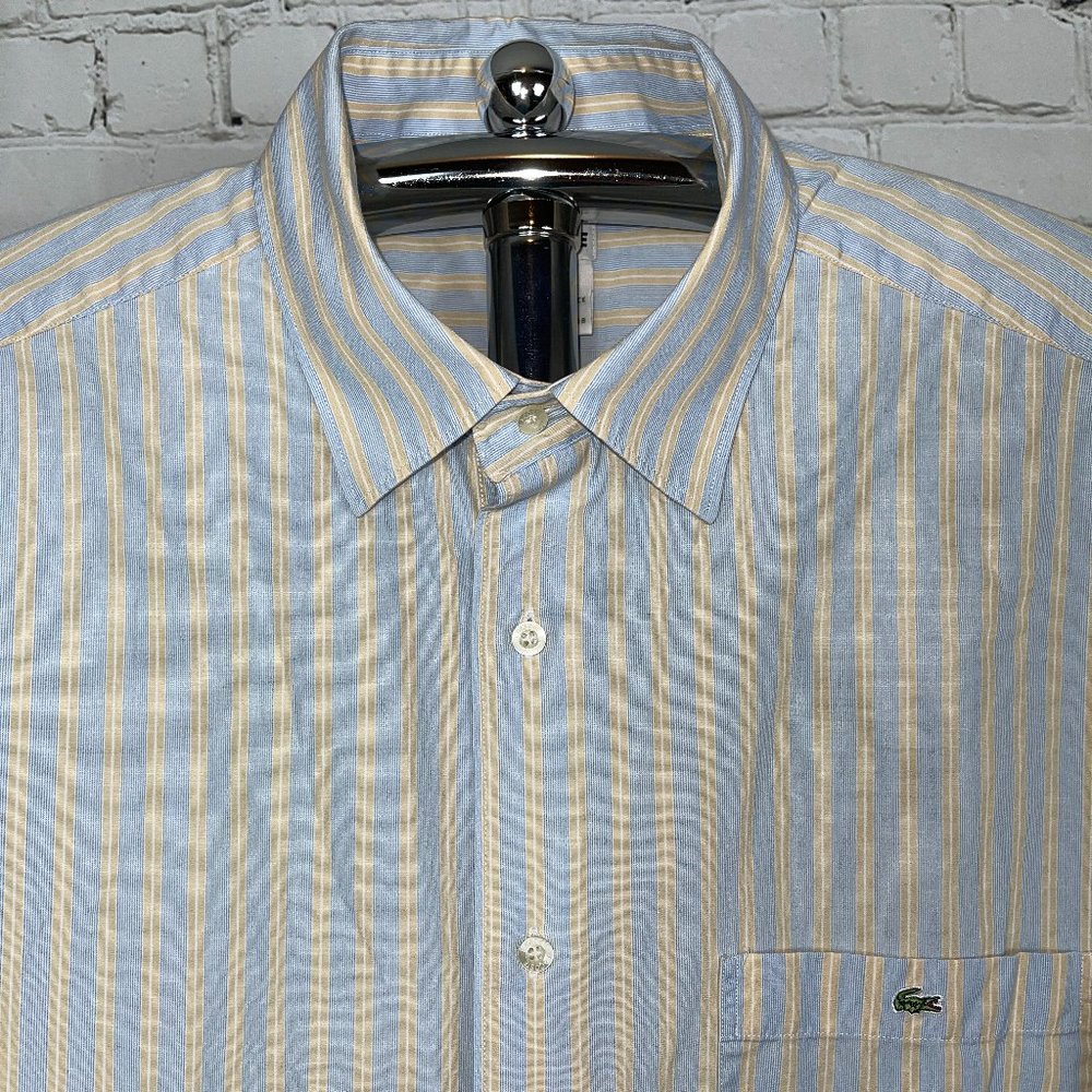 Lacoste Blue and Yellow Striped Casual Button Down Shirt